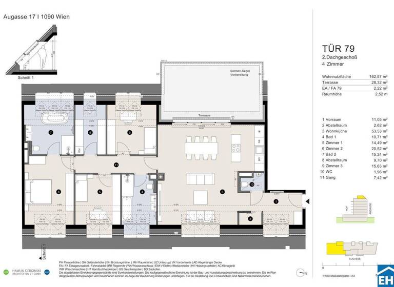 Wohnung zum Kauf - Erstbezug 1.962.900 € 4 Zimmer 162,9 m² 8. Geschoss Augasse Wien 1090