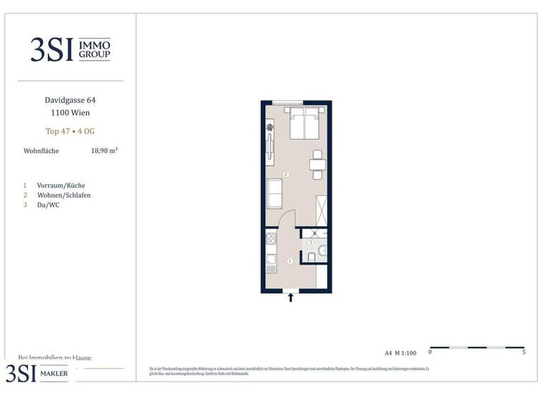Studio zum Kauf 90.000 € 1 Zimmer 19 m² 4. Geschoss Davidgasse 64 Wien 1100