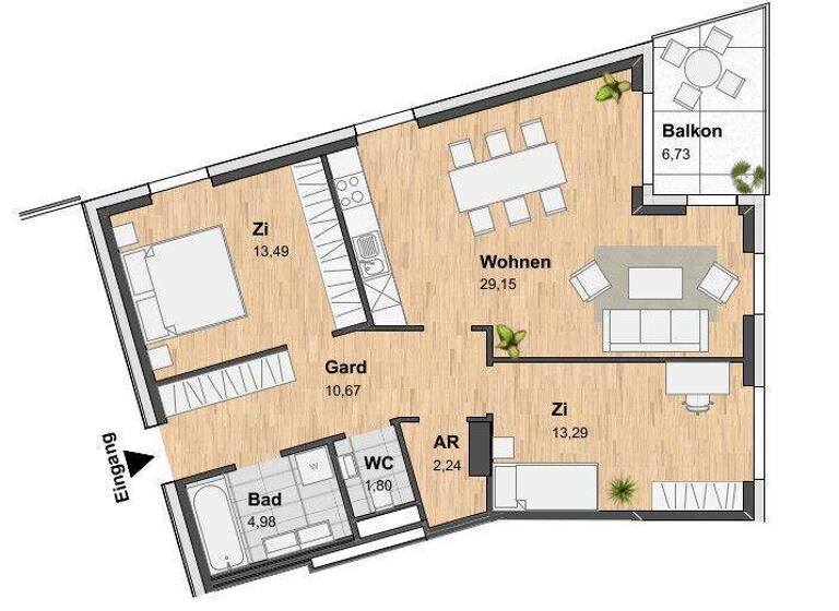 Wohnung zur Miete 873 € 3 Zimmer 75,6 m² 3. Geschoss Eggenberg Graz 8020