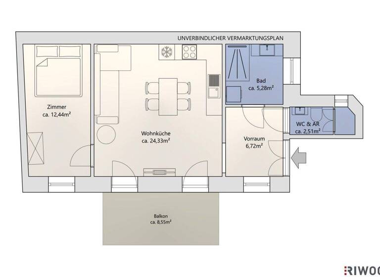 Wohnung zum Kauf 399.000 € 2 Zimmer 49,5 m² 2. Geschoss Wien 1020