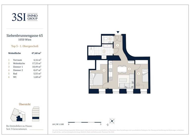 Wohnung zum Kauf - Erstbezug 359.000 € 3 Zimmer 47,7 m² frei ab sofort Wien 1050
