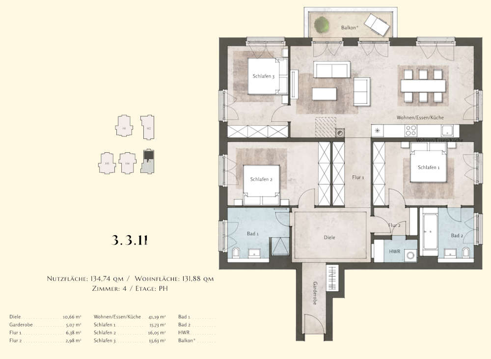 Penthouse zum Kauf 1.142.104 € 4 Zimmer 131,9 m²<br/>Wohnfläche 3.<br/>Geschoss Bornstedt Potsdam 14469