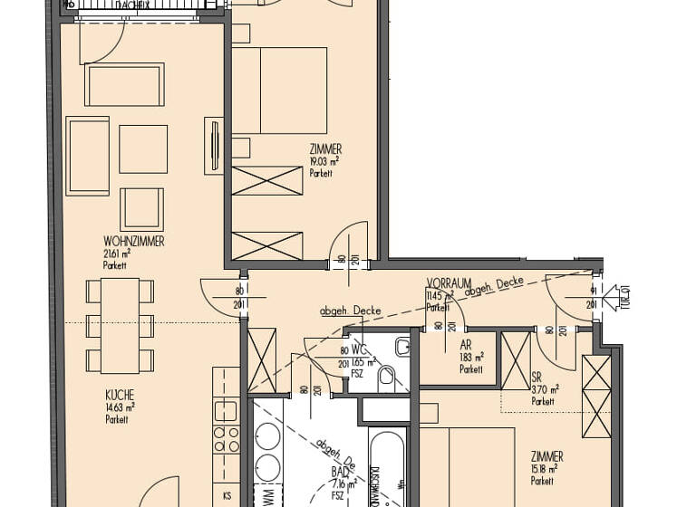 Wohnung zur Miete 1.926 € 3 Zimmer 96,2 m² 1. Geschoss Wien 1060