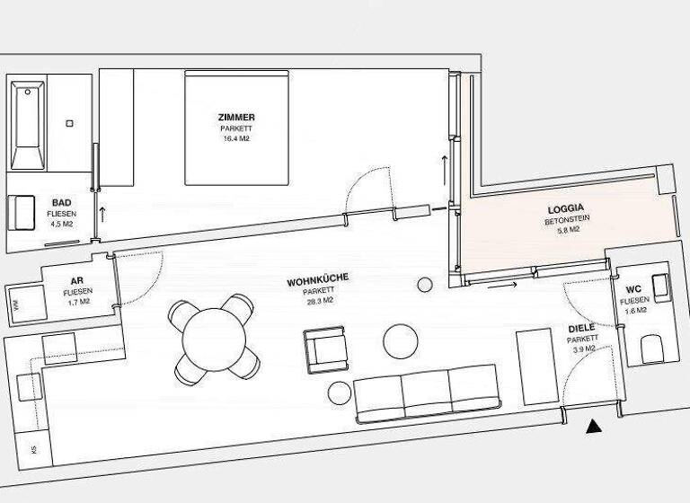 Wohnung zur Miete - Erstbezug 1.386 € 2 Zimmer 62,2 m² 3. Geschoss frei ab sofort Wien 1060