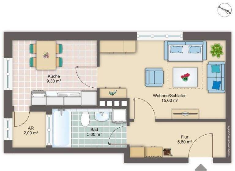 Studio zur Miete 285 € 1 Zimmer 37,7 m² 2. Geschoss frei ab 01.04.2026 Jahnstraße 19 a Lehe Bremerhaven 27568