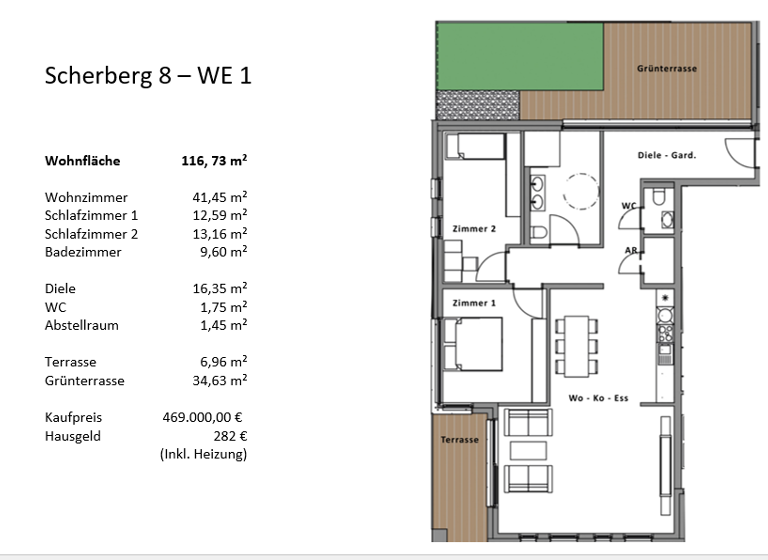 Wohnung zum Kauf - Erstbezug provisionsfrei 469.000 € 3 Zimmer 117 m² EG frei ab sofort Scherberger Str. 8 Würselen 52146