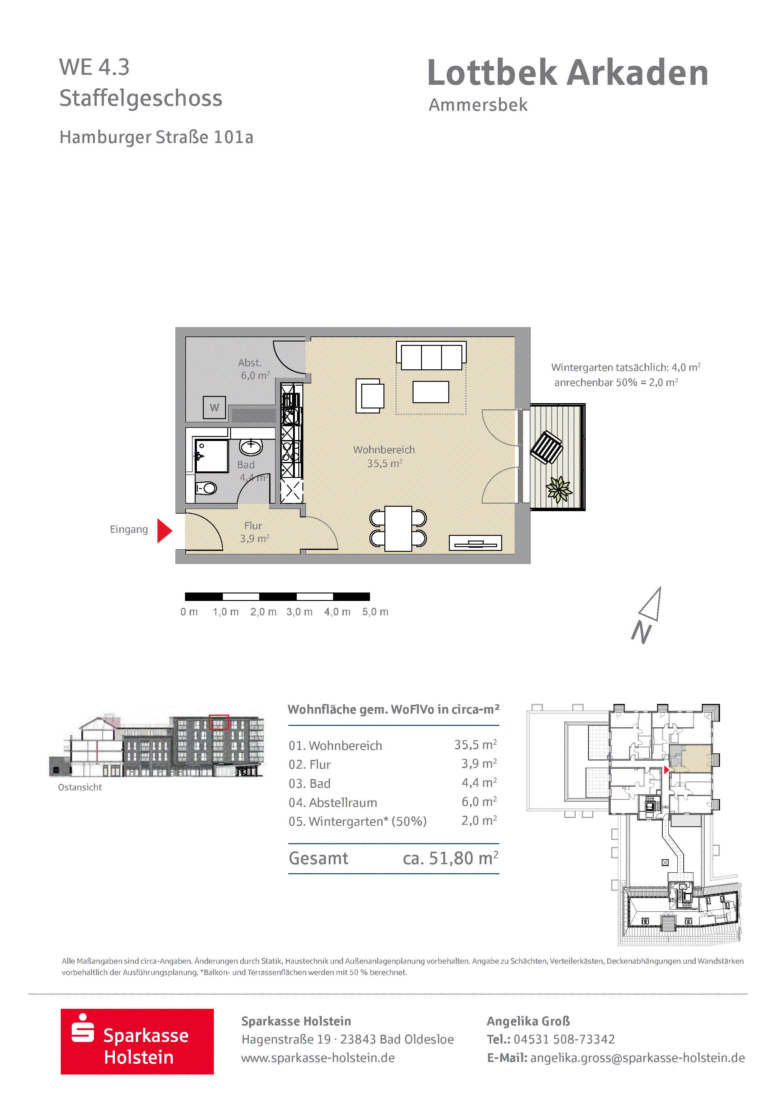 Wohnung zur Miete 839 € 1 Zimmer 51,8 m²<br/>Wohnfläche Hamburger Straße 101 Lottbek Ammersbek 22949