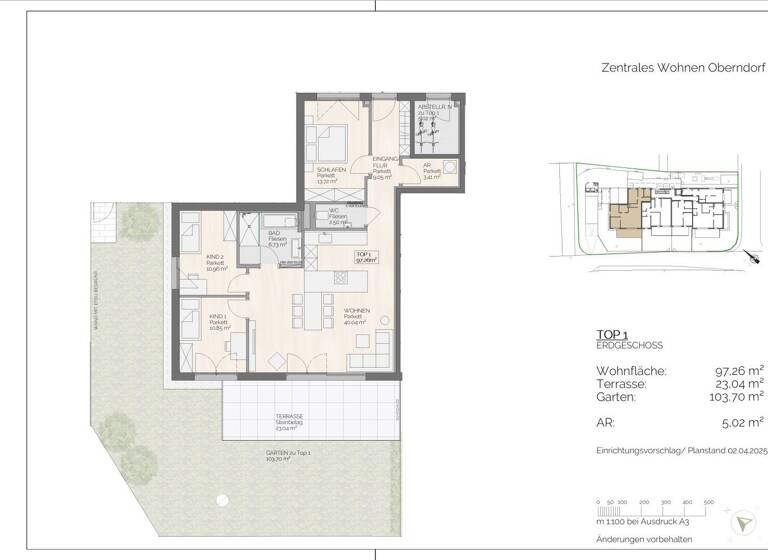 Wohnung zum Kauf - Erstbezug 525.000 € 4 Zimmer 97,3 m² EG Paracelsusstraße Oberndorf bei Salzburg 5110