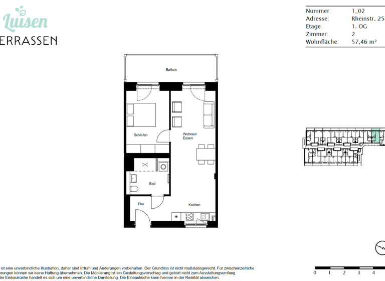 Wohnung zur Miete - Erstbezug 1.090 € 2 Zimmer 57,4 m² 1. Geschoss frei ab sofort Rheinstr. 25a Darmstadt 64301