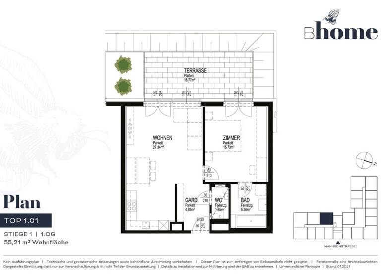 Wohnung zur Miete 786 € 2 Zimmer 55,2 m² 1. Geschoss frei ab sofort Hanuschstraße 30 Waldegg Linz 4020
