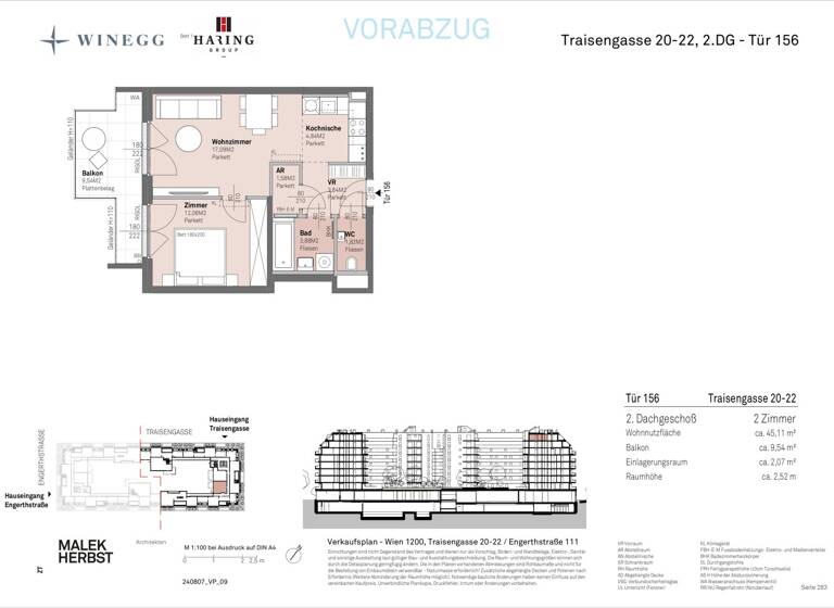 Wohnung zum Kauf - Erstbezug 389.100 € 2 Zimmer 45,1 m² 8. Geschoss Traisengasse 20-22 Wien 1200