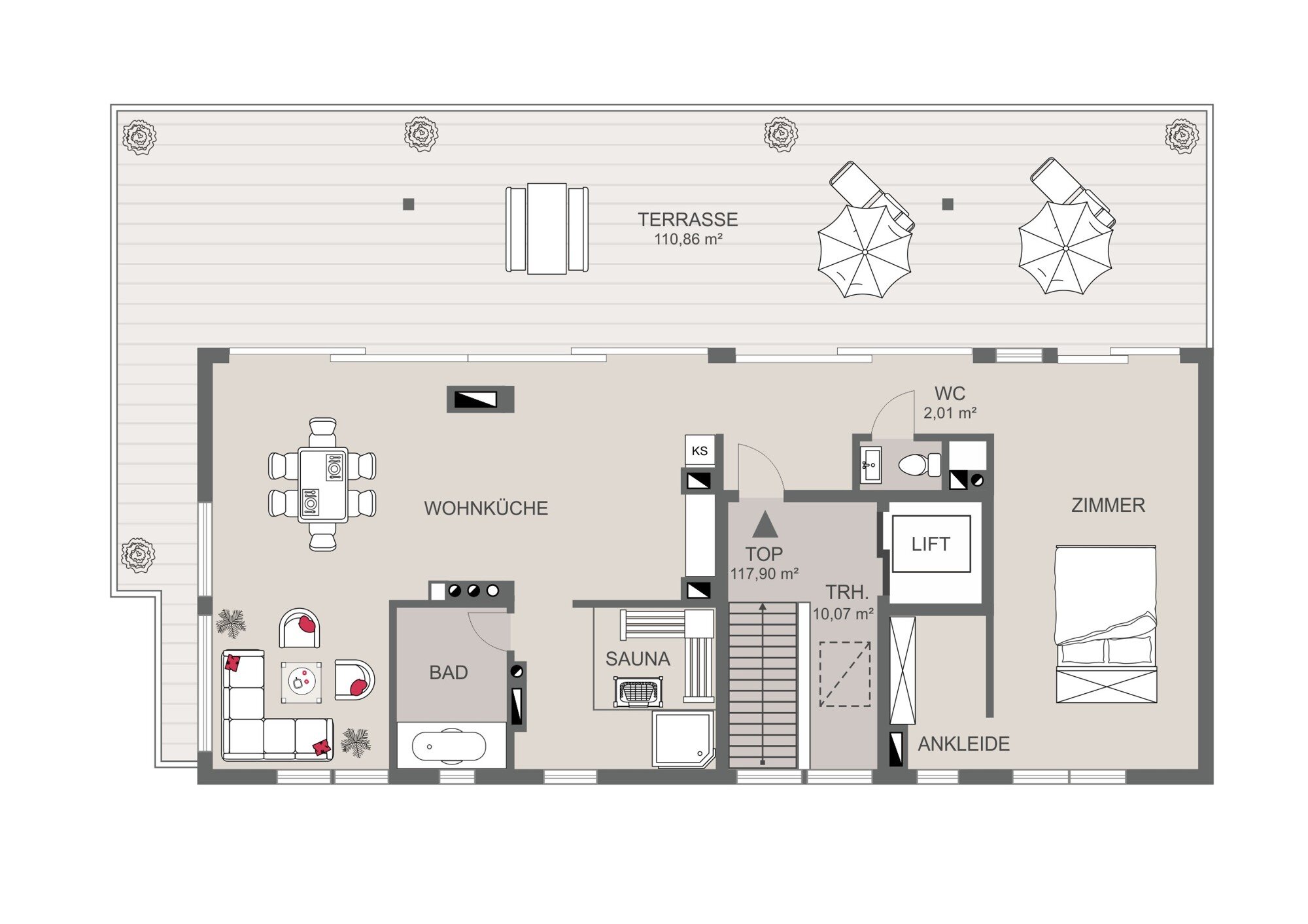 Penthouse zum Kauf 1.490.000 € 2 Zimmer 118 m²<br/>Wohnfläche 8.<br/>Geschoss Wien 1020