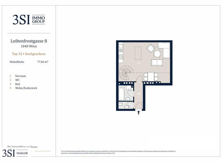 Wohnung zum Kauf 519.000 € 2 Zimmer 77,7 m² 6. Geschoss Leibenfrostgasse 8 Wien 1040