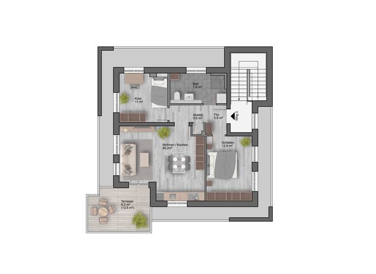 Wohnung zum Kauf provisionsfrei 540.400 € 3 Zimmer 71 m²<br/>Wohnfläche Dachgeschoss, 3.<br/>Geschoss Keppgrundstraße 9 Kleinzschachwitz Dresden 01259