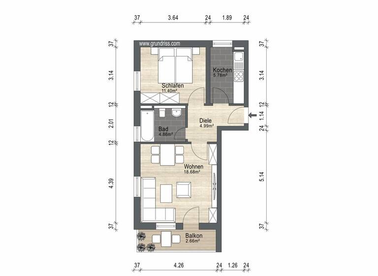 Wohnung zum Kauf 125.000 € 2 Zimmer 48,4 m² EG Egglfing Bad Füssing 94072