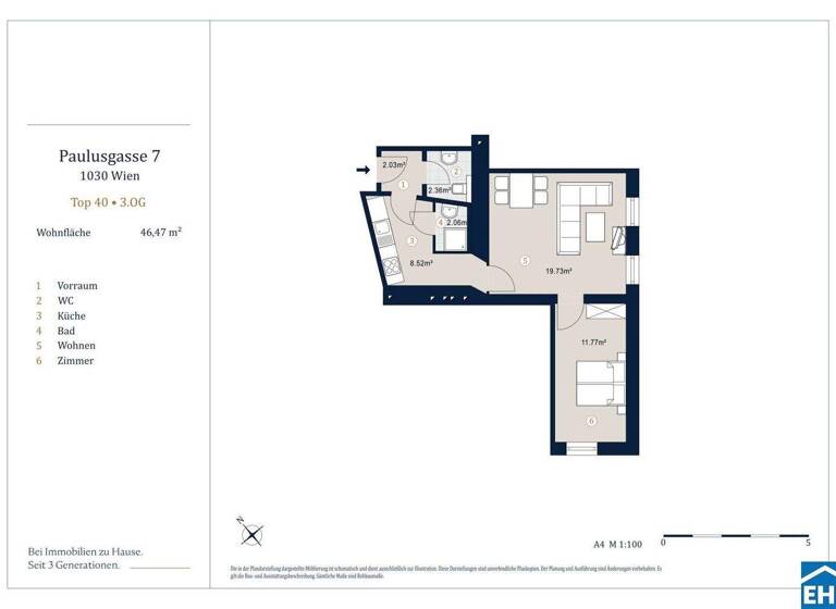 Wohnung zum Kauf 313.900 € 2 Zimmer 46,5 m² 3. Geschoss Paulusgasse 7 Wien 1030