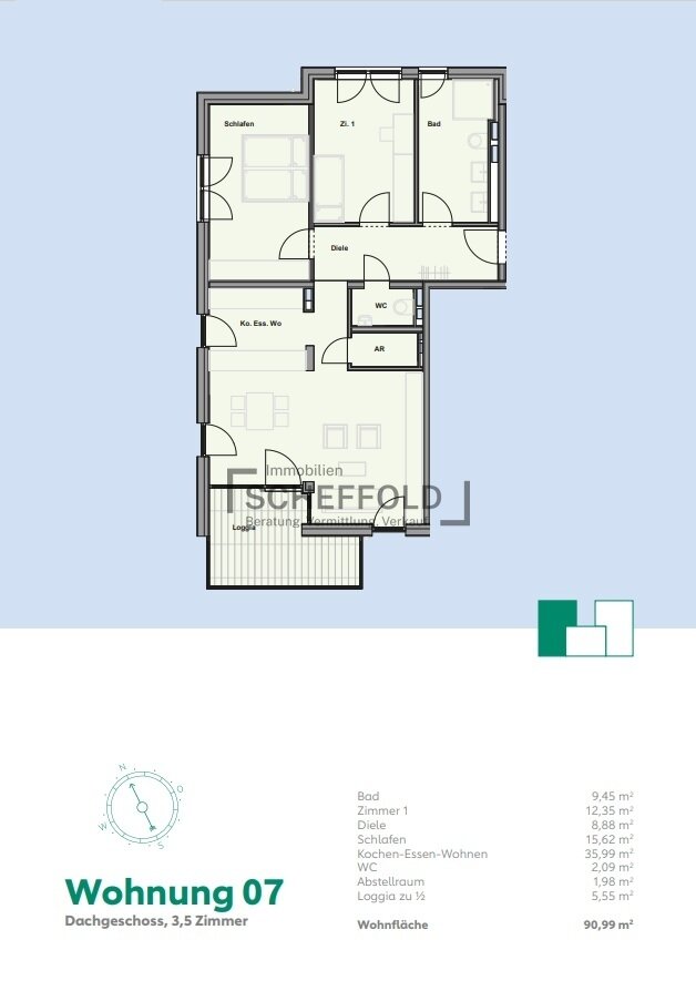 Penthouse zum Kauf provisionsfrei 389.000 € 3,5 Zimmer 91 m²<br/>Wohnfläche 2.<br/>Geschoss Schiller Straße 6 Bergatreute Bergatreute 88368