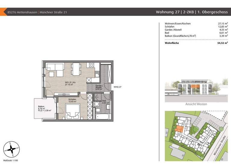 Wohnung zum Kauf - Erstbezug provisionsfrei 379.000 € 2 Zimmer 54,5 m² 2. Geschoss Münchner Straße 21 Reisgang Pfaffenhofen an der Ilm 85276