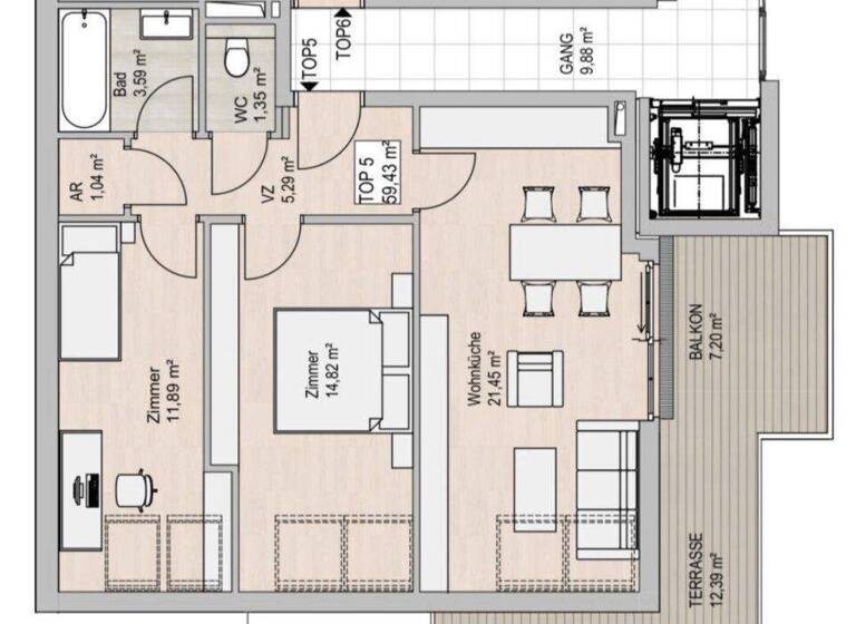 Wohnung zum Kauf - Erstbezug 498.000 € 3 Zimmer 59 m² 2. Geschoss Wien 1220