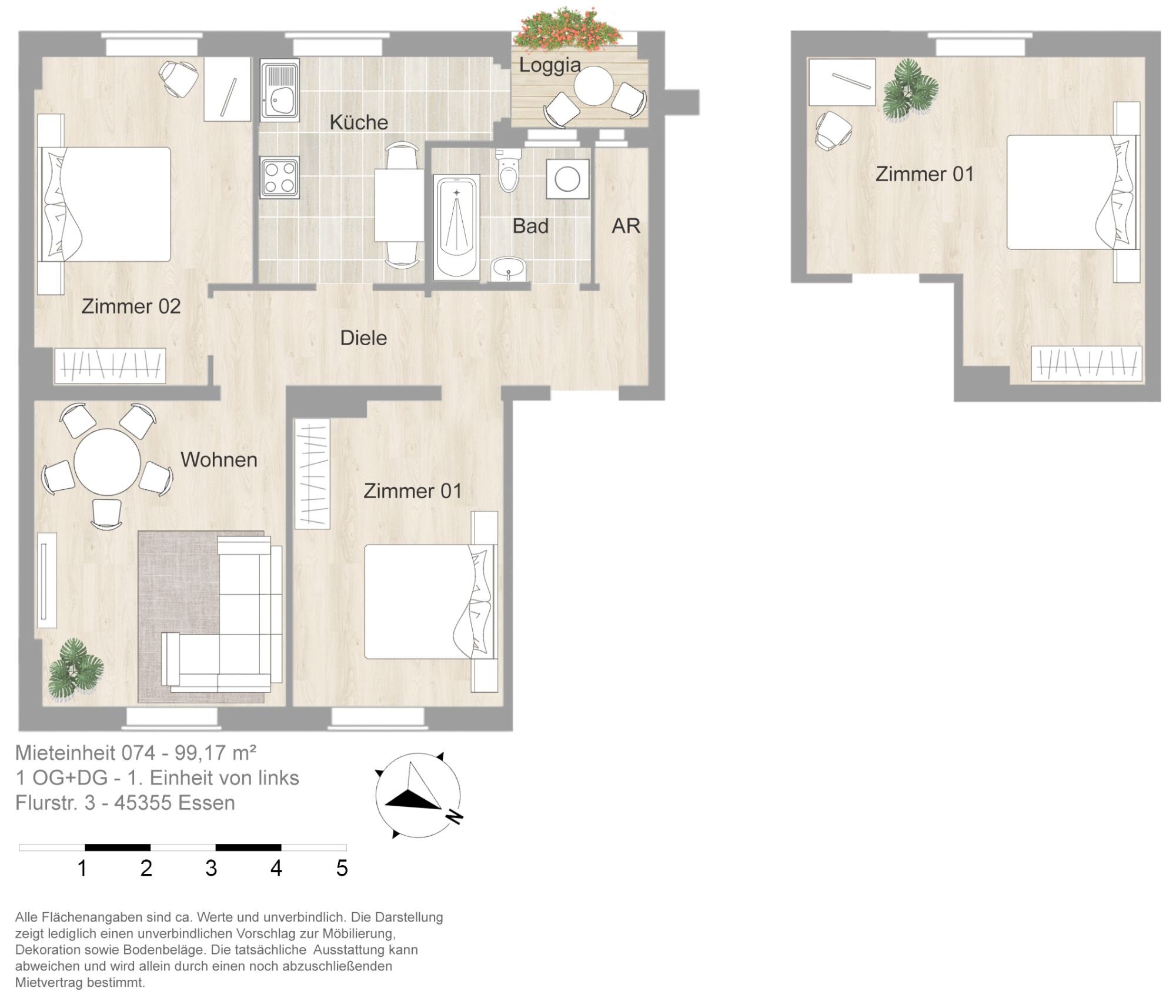 Wohnung zur Miete 865 € 3 Zimmer 99,2 m²<br/>Wohnfläche 1.<br/>Geschoss 01.02.2025<br/>Verfügbarkeit Flurstr. 3 Borbeck-Mitte Essen 45355