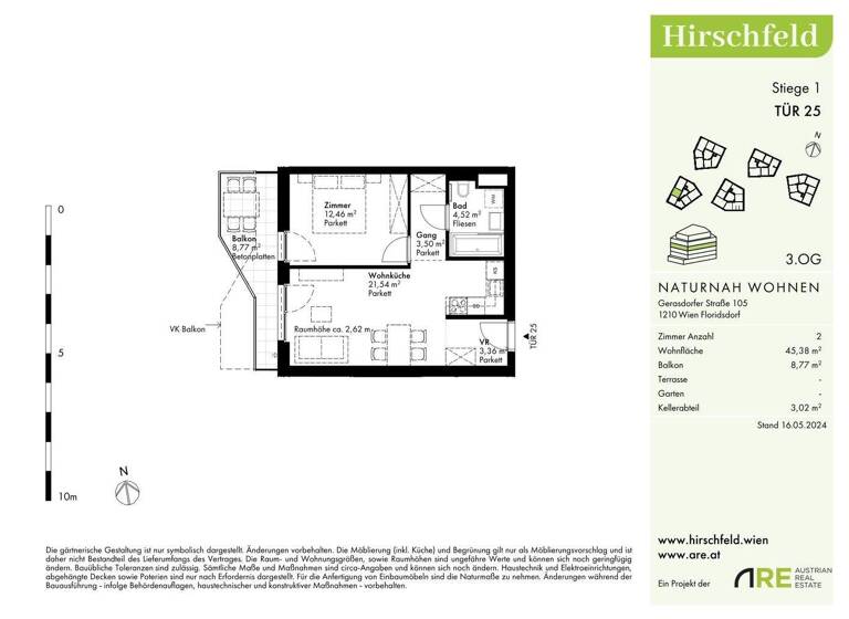 Wohnung zum Kauf - Erstbezug provisionsfrei 275.000 € 2 Zimmer 45,4 m² 3. Geschoss Wien 1210