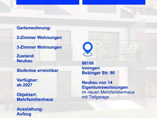 Studio zum Kauf - Neubau provisionsfrei als Kapitalanlage geeignet 299.500 € 1 Zimmer 41,8 m² Bobinger Str. 90 Inningen Augsburg 86199