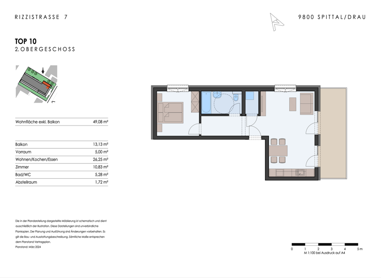 Wohnung zum Kauf provisionsfrei 238.000 € 2 Zimmer 49,1 m² 2. Geschoss Rizzistrasse 7 Spittal an der Drau 9800