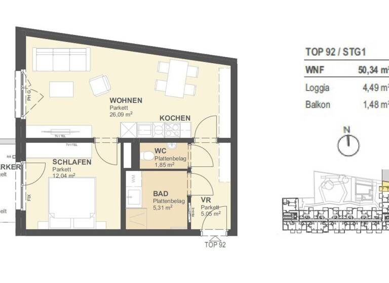 Wohnung zum Kauf - Erstbezug provisionsfrei 371.250 € 2 Zimmer 50,3 m² 6. Geschoss Tokiostraße 5 Wien 1220