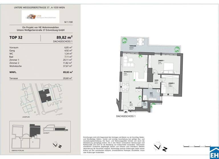 Wohnung zum Kauf 1.075.000 € 3 Zimmer 89,8 m² 4. Geschoss Untere Weißgerberstraße Wien 1030