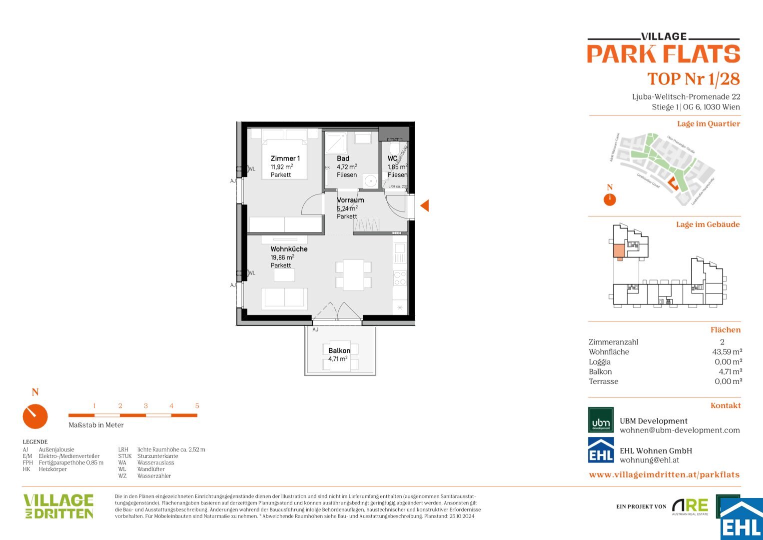 Wohnung zum Kauf 325.000 € 2 Zimmer 43,6 m²<br/>Wohnfläche 6.<br/>Geschoss Ljuba-Welitsch-Promenade Wien 1030