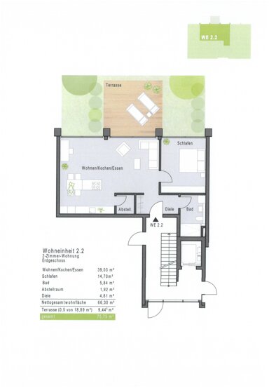 Terrassenwohnung zum Kauf provisionsfrei 417.050 € 2 Zimmer 75,8 m² EG frei ab sofort Oberer Graben 2 Gadheim Veitshöchheim 97209