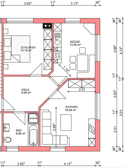 Wohnung zur Miete 695 € 2 Zimmer 61,7 m²<br/>Wohnfläche 1.<br/>Geschoss Bergfeldstraße 7 Janahof Cham 93413