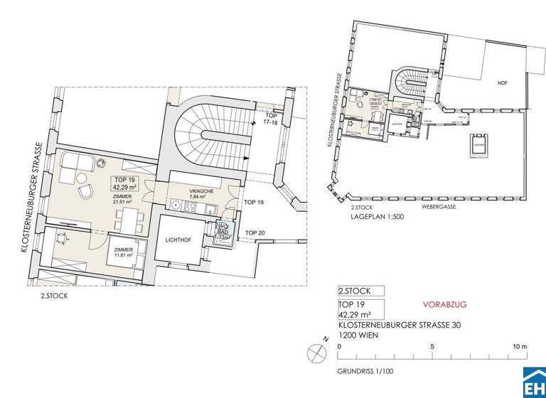 Wohnung zum Kauf 219.000 € 2 Zimmer 42,3 m² 2. Geschoss Webergasse 19 Wien 1200