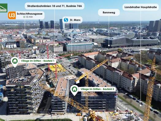 Wohnung zur Miete - Erstbezug 960 € 2 Zimmer 53,7 m² 3. Geschoss frei ab 01.11.2026 Billy-Wilder-Promenade 3 Landstraße 1030