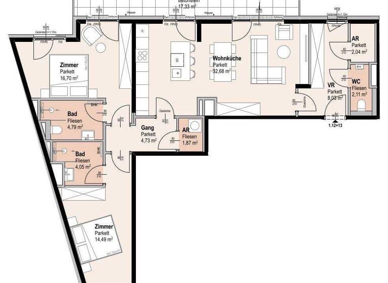 Wohnung zum Kauf 784.100 € 3 Zimmer 132,8 m² 2. Geschoss Siebenbrunnengasse 44 Wien 1050