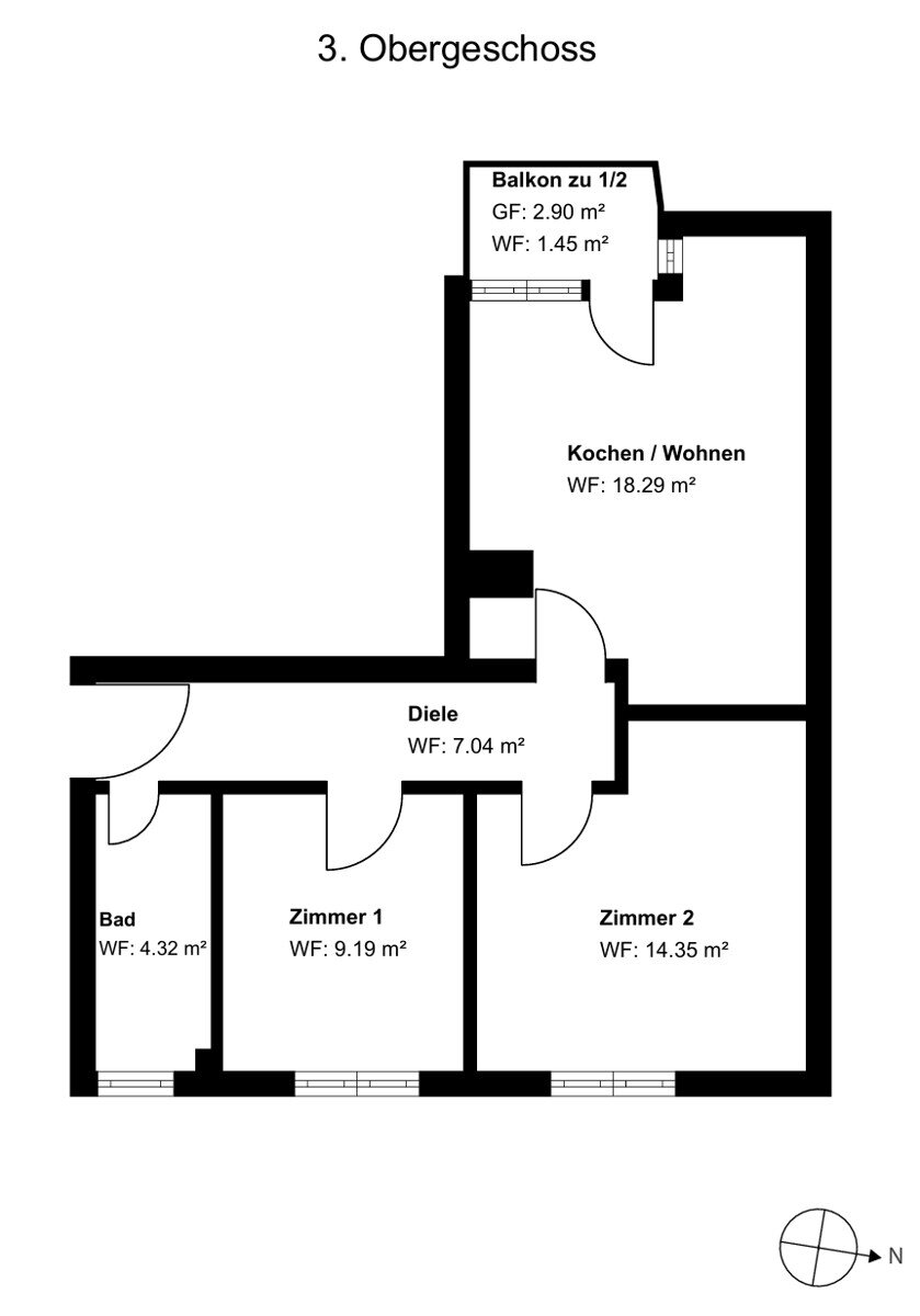 Wohnung zum Kauf 330.000 € 2 Zimmer 54,6 m²<br/>Wohnfläche 3.<br/>Geschoss Hasenbergl-Lerchenau Ost München 80933