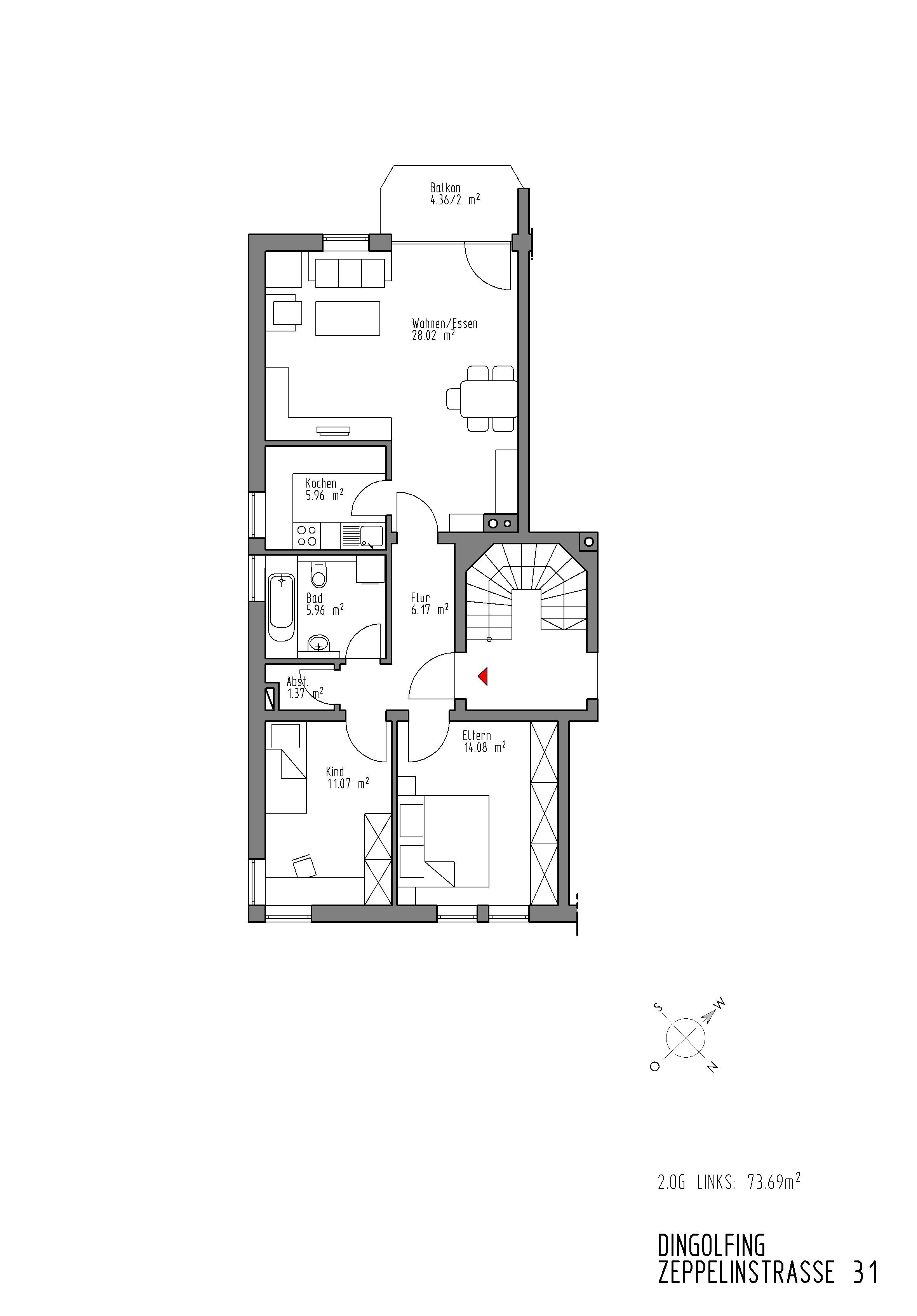 Wohnung zur Miete 730 € 3 Zimmer 73,7 m²<br/>Wohnfläche 2.<br/>Geschoss Zeppelinstraße 31 Dingolfing Dingolfing 84130