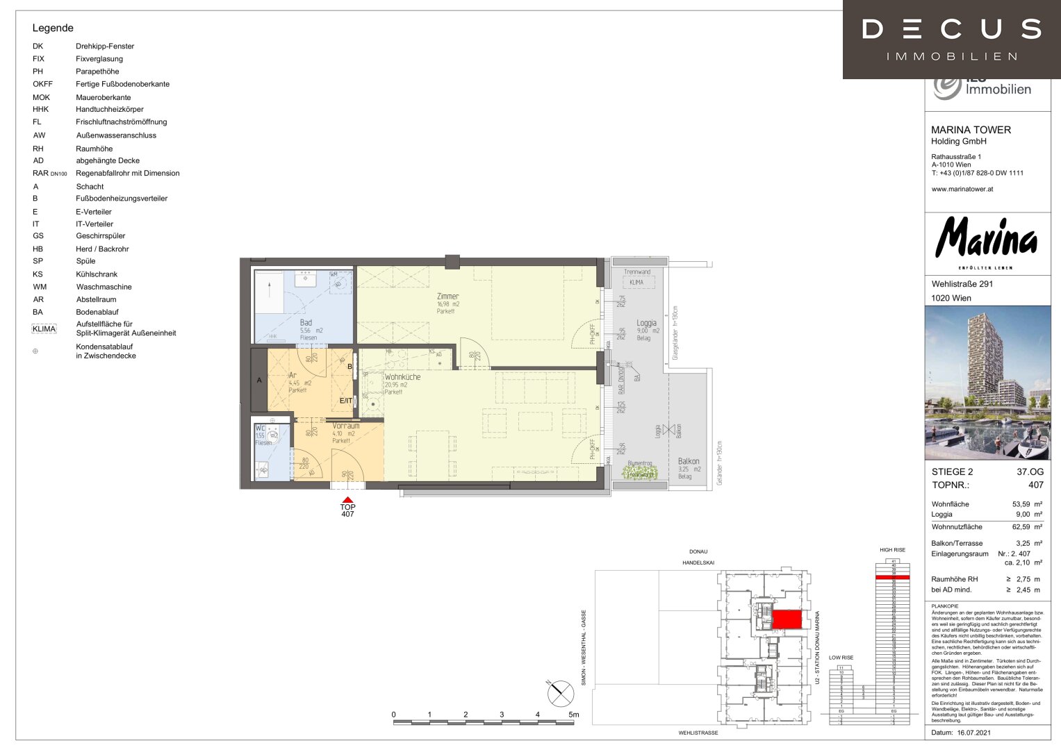 Wohnung zum Kauf 470.000 € 2 Zimmer 53,6 m²<br/>Wohnfläche 37.<br/>Geschoss Wien 1020