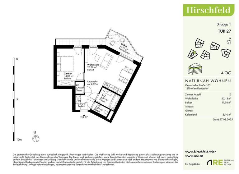 Wohnung zum Kauf - Erstbezug provisionsfrei 325.000 € 2 Zimmer 53,1 m² 4. Geschoss Wien 1210