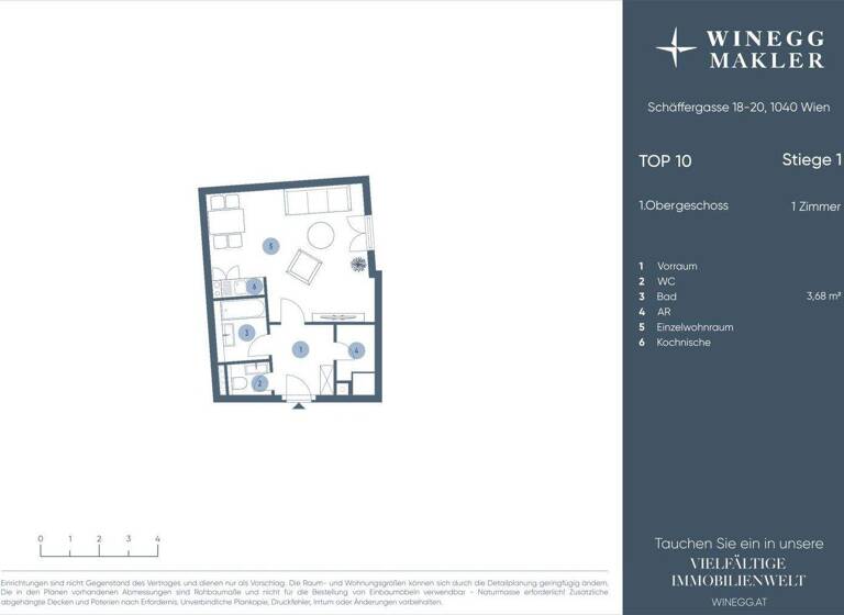 Studio zum Kauf 270.000 € 1 Zimmer 35,1 m² 1. Geschoss Schäffergasse 18-20 Wien 1040