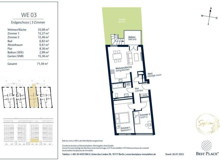 Wohnung zum Kauf 499.000 € 3 Zimmer 71,6 m² EG frei ab 31.05.2026 Gesellschaftstraße 31 / 32 Reinickendorf Berlin 13409