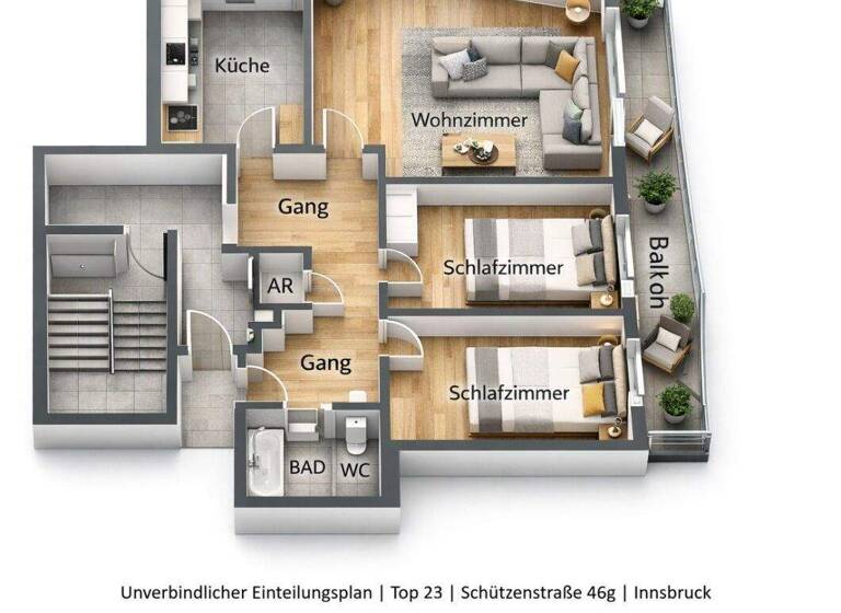 Wohnung zum Kauf 398.000 € 3 Zimmer 91 m² 3. Geschoss Innsbruck 6020