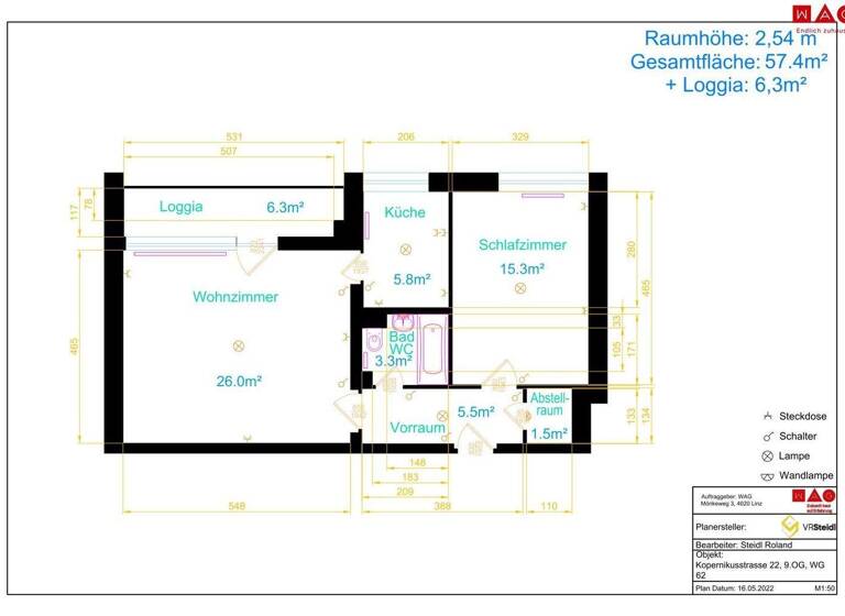 Wohnung zur Miete 541 € 2 Zimmer 65,5 m² frei ab 01.04.2026 Kopernikusstraße 22 Waldegg Linz 4020