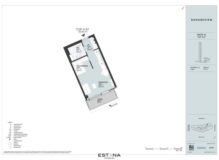 Studio zur Miete 670 € 1 Zimmer 30,9 m² 4. Geschoss Wagramer Straße Wien 1220