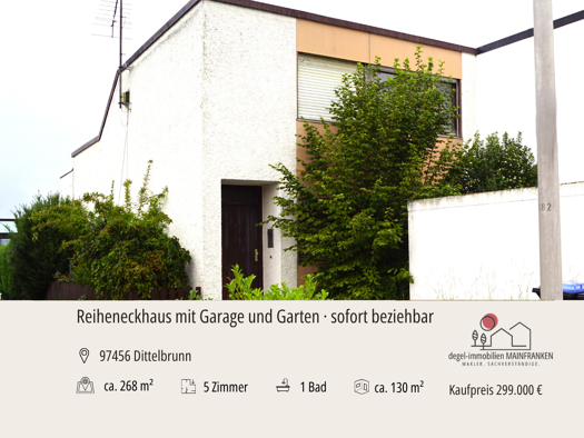 Reihenendhaus zum Kauf 299.000 € 5 Zimmer 130 m² 268 m² Grundstück frei ab sofort Dittelbrunn 97456