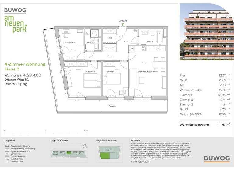Wohnung zum Kauf 609.000 € 4 Zimmer 114,5 m²<br/>Wohnfläche 4.<br/>Geschoss Dösner Weg 10 Zentrum-Südost Leipzig 04103