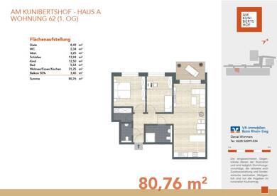 Wohnung zum Kauf - Neubau provisionsfrei 399.000 € 3 Zimmer 80,8 m² 1. Geschoss Witterschlick Alfter, Witterschlick 53347