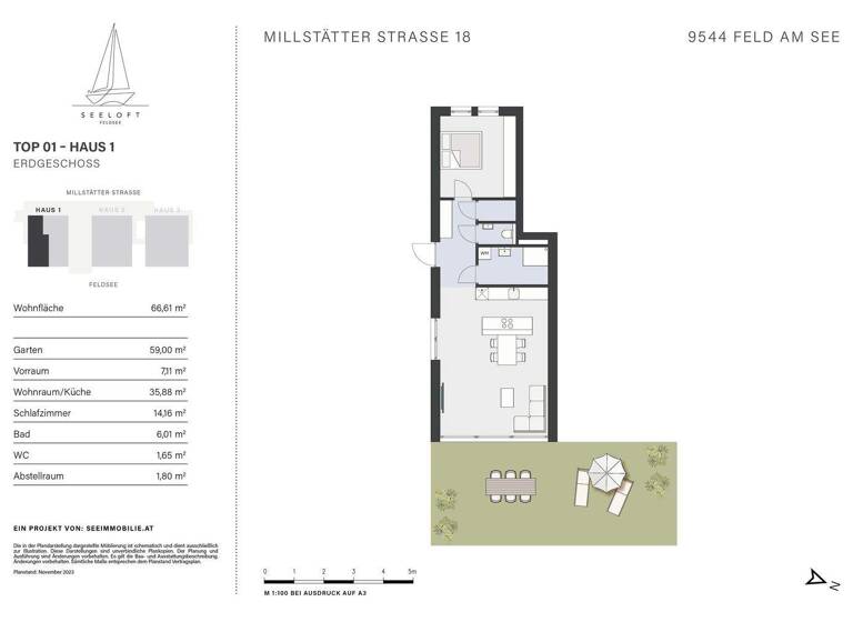 Terrassenwohnung zum Kauf provisionsfrei 690.000 € 2 Zimmer 66,6 m² EG Millstätterstrasse 18 Feld am See 9544