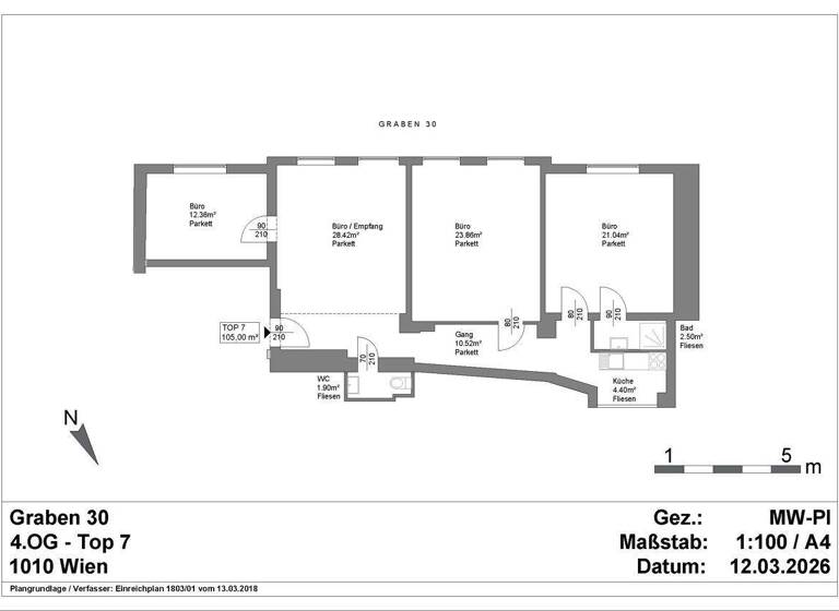 Bürokomplex zur Miete 21,90 € 4 Zimmer 105 m² Bürofläche Graben 30 Wien 1010