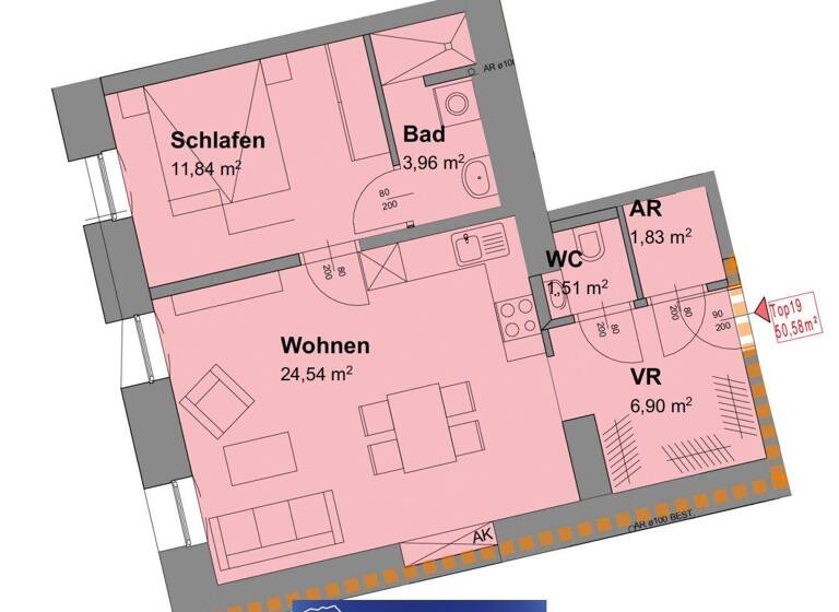 Wohnung zum Kauf 175.000 € 2 Zimmer 50,6 m² 3. Geschoss Grillparzerstraße 1 Lustenau Linz 4020